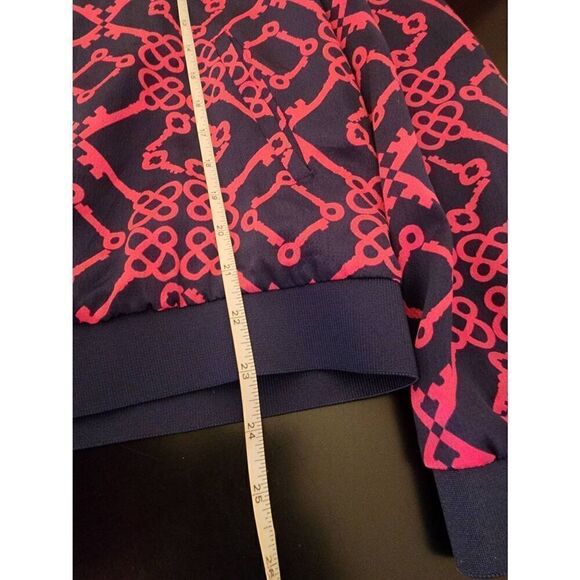 Le Tigre NWT lightweight bomber zip front jacket navy and pink key  print size L - Picture 7 of 7